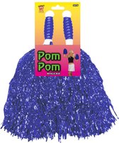 2x Stuks cheerball/pompom blauw met stokgreep 30 cm - Cheerleader verkleed accessoires