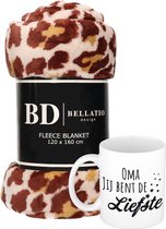 Cadeau oma set - Fleece plaid/deken panter print met Oma jij bent de liefste mok - Oma ontspanning cadeau kerst, Sint, verjaardag