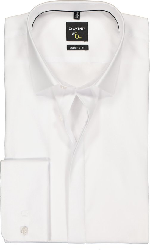 OLYMP No. Six super slim fit overhemd - dubbele manchet - wit - Strijkvriendelijk - Boordmaat: