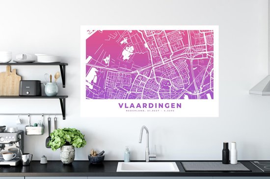 Stickers Stickers muraux - Plan de la ville - Vlaardingen - Pays- Nederland - Violet - 120x80 cm - Feuille adhésive - Carte