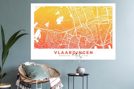 Stickers muraux - Plan de la ville - Vlaardingen - Nederland -Bas - Jaune - 120x80 cm - Feuille adhésive - Carte