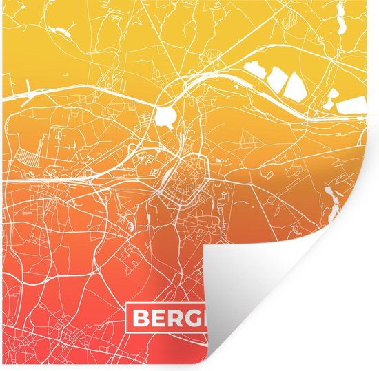 Stickers muraux - Plan de la ville - Montagnes - België - Oranje - 100x100 cm - Feuille adhésive XXL - Carte