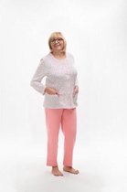 Martel Maria dames pyjama - lange mouwen- wit/roze- 100 % katoen L