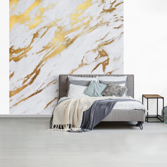 Papier Peint - Papier Papier peint photo Marbre - Wit - Or - Luxe - Largeur 300 cm x Hauteur 300 cm