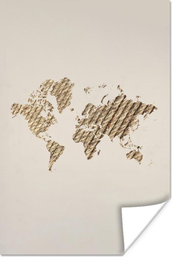 Poster Wereldkaart - Touw - Design - 60x90 cm