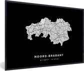 Fotolijst incl. Poster - Noord-Brabant - Wegenkaart Nederland - Zwart - 30x20 cm - Posterlijst