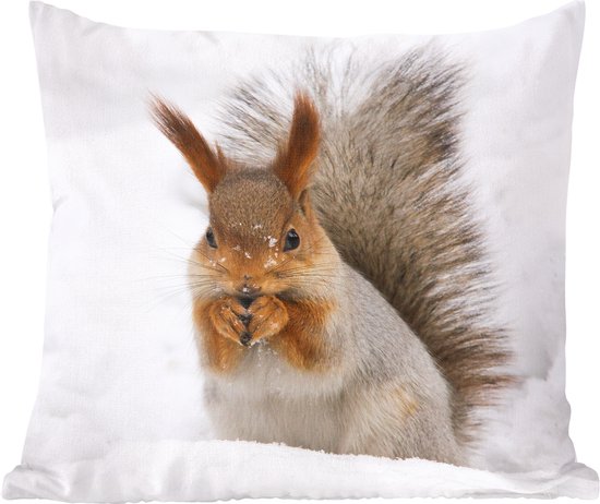 Sierkussens - Kussentjes Woonkamer - 60x60 cm - Eekhoorn - Dier - Sneeuw - Kerstversiering - Kerstdecoratie voor binnen - Woonkamer