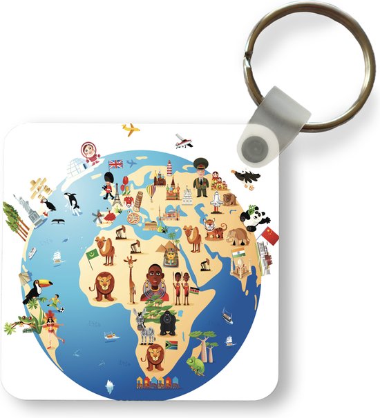 Porte-clés Cartoon map World - Une illustration de dessin animé d'une carte  ronde du