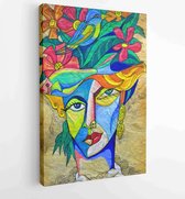 Portret van jonge dame. Design kubistische illustratie - Moderne schilderijen - Verticaal - 1540913420 - 40-30 Vertical
