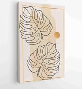 Monstera bladeren en Gold Frame luxe kunst aan de muur vector. Tropische blad hand getekend met aquarel textuur. 4 - Moderne schilderijen – Verticaal – 1870933480 - 40-30 Vertical