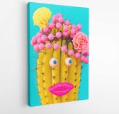 Onlinecanvas - Schilderij - Hawaiiaanse Cactus Mooi. Lady Cactus Minimal Fashion Art Art Verticaal Vertical - Multicolor - 115 X 75 Cm