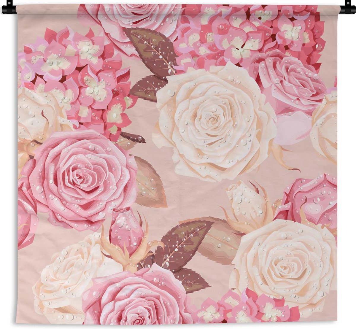 Wandkleed - Rozen - Glitter - Roze - Wit - 120x120 cm - Wandtapijt