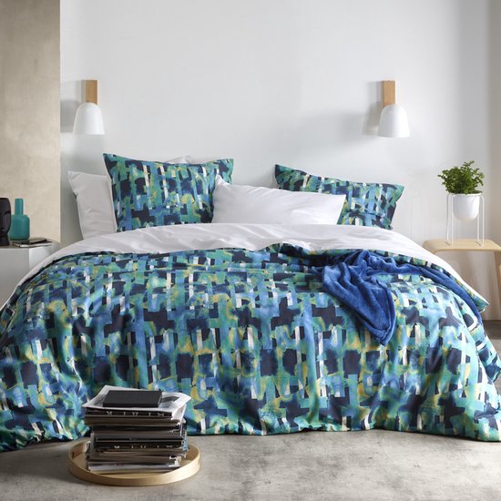 De Witte Lietaer Housse de couette Damier Vert Mer - Lits Jumeaux - 240 x 220 cm - Percale de Katoen