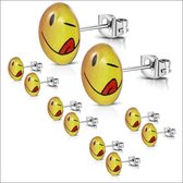 Aramat jewels ® - Ronde oorbellen smiley geel zilverkleurig staal 9mm