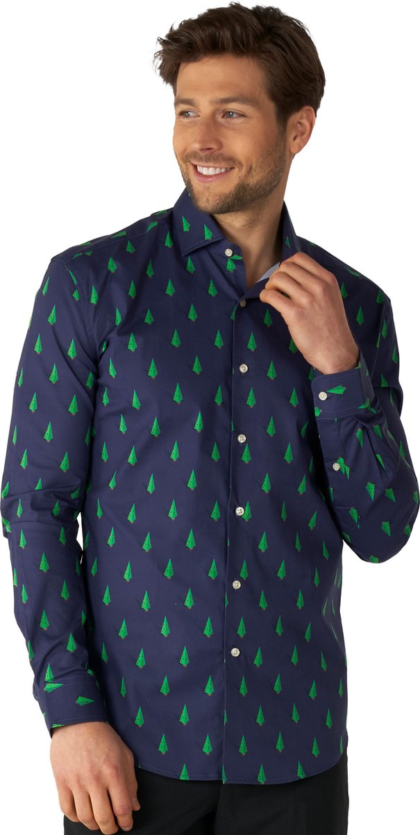 OppoSuits Lange Mouwen Overhemd - Heren Kerst Overhemd - Kerst Shirt Met Kerstbomen - Kerst - Maat L