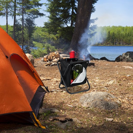 campingkruk met koeltas - opvouwbaar - draagbaar - 34 x 32 x 26 cm - viskrukje - zwart — afbeelding 5
