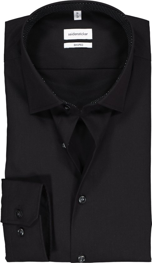 Seidensticker shaped fit overhemd - zwart (contrast) - Strijkvrij - Boordmaat: 45