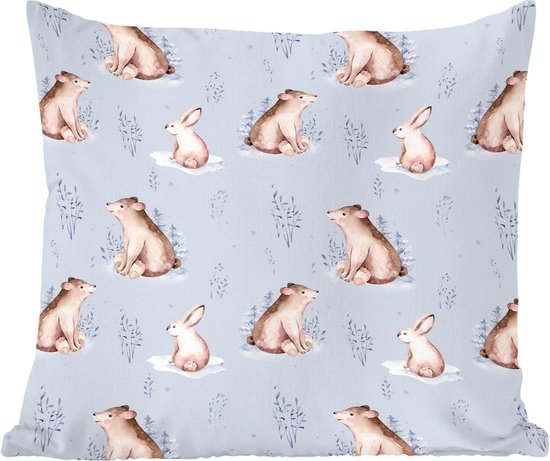 Sierkussens - Kussentjes Woonkamer - 60x60 cm - Winter - Konijn - Beer - Kerstversiering - Kerstdecoratie voor binnen - Woonkamer