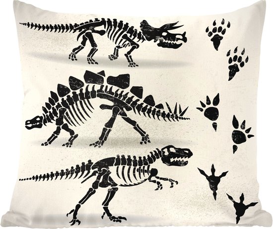 Sierkussens - Kussen - Een illustratie van de beenderen van dinosaurussen - 45x45 cm - Kussen van katoen