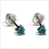 Aramat jewels ® - Zirkonia zweerknopjes driehoek 3mm oorbellen aqua blauw chirurgisch staal