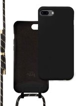 xoxo Wildhearts siliconen hoesje geschikt voor iPhone 7/8 Plus - Silicone Pretty Black & Gold Cord Case - telefoonhoesje met koord - telefoonkoord - zwart / goud
