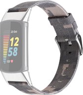 By Qubix - Geschikt voor Fitbit Charge 5 - Fitbit Charge 6 Nylon bandje - Camouflage grijs - Smartwatch Band - Horlogeband - Polsband