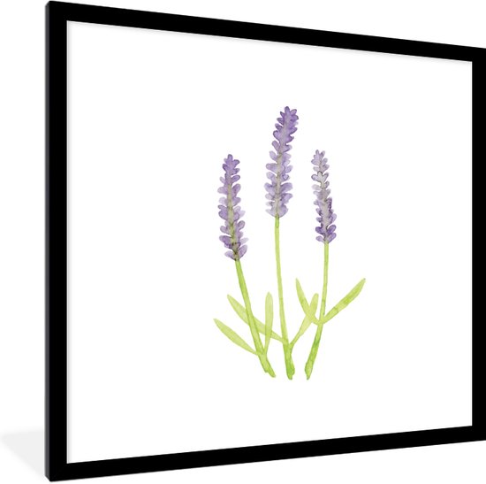 Fotolijst incl. Poster - Lavendel - Aquarel - Planten - 40x40 cm - Posterlijst