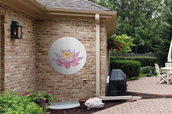 Affiche de jardin Plantes Aquarelles rondes - Affiche de jardin nénuphar illustration aquarelle - Affiche de jardin ronde 90x90 cm - Toile de jardin / Toile d'extérieur / Peintures pour l'extérieur (décoration de jardin)