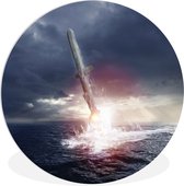 Un lancement de fusée à partir d'un sous-marin Assiette en plastique de cercle mural ⌀ 150 cm / Mer et plage XXL / Groot format!