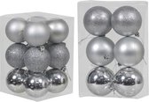 Kerstversiering/kerstboom set mat/glans mix kerstballen in kleur zilver 6 en 8 cm diameter - 36x stuks kerstballen