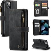 CaseMe - Telefoonhoesje geschikt voor iPhone 13 - Wallet Book Case met ritssluiting - Magneetsluiting - Zwart