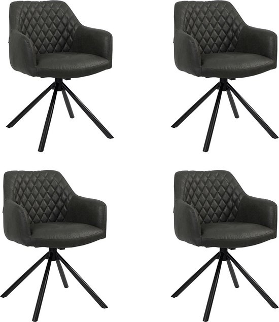 Chaise de salle à manger industrielle Dex éco-cuir noir - Lot de 4 Chaises de salle à manger