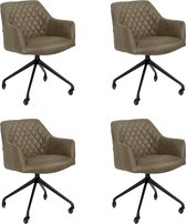 Bronx71® Eetkamerstoel met wieltjes Levi olijfgroen eco-leer - Eetkamerstoelen set van 4