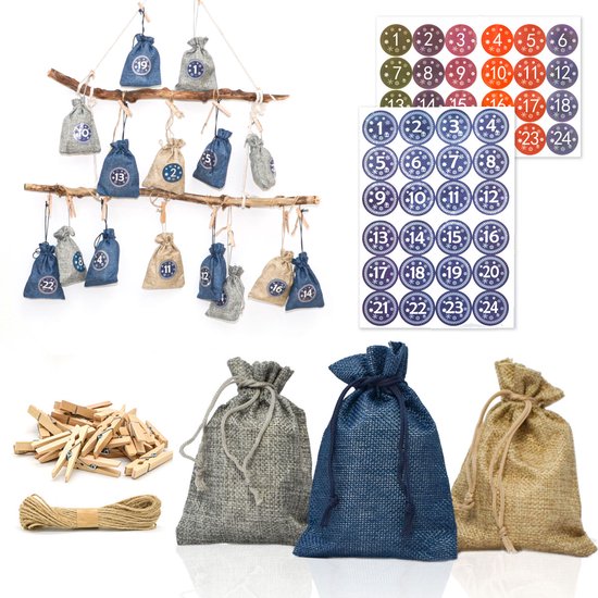 LIVAIA Calendrier de l'Avent à remplir soi-même: Magnifique calendrier de l' Avent à faire soi-même avec 24 sacs et autocollants de Noël - Calendrier de  l'Avent pour le bricolage par LIVAIA : 