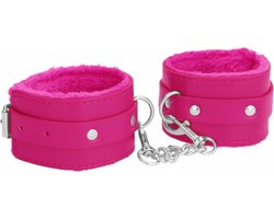 Ouch! Plush Leather Hand Cuffs - Pink