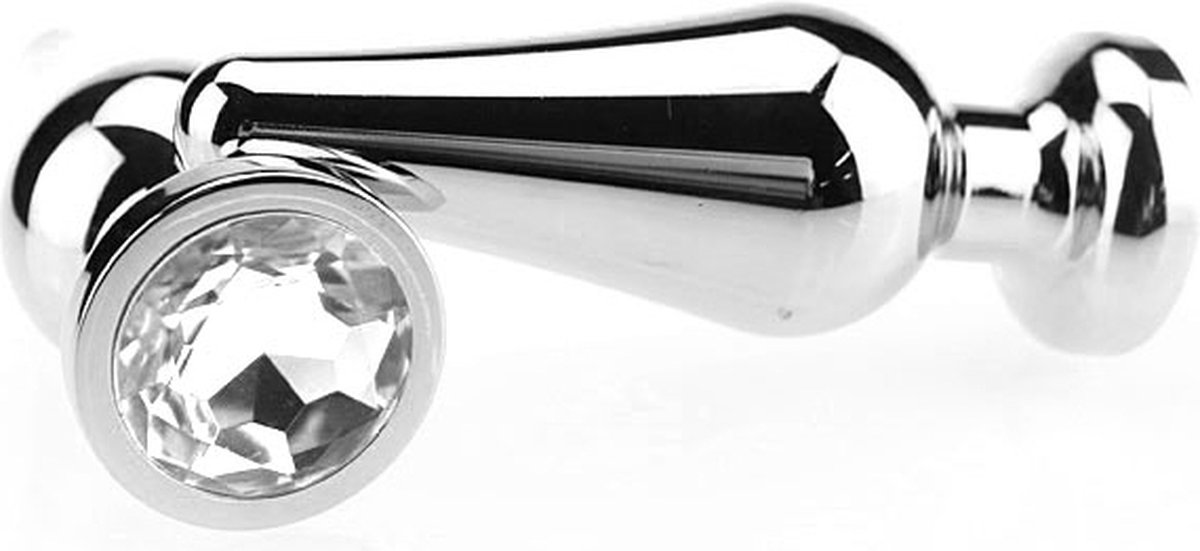Goedkoopste Butt plug aluminium met transparant kristal - 100 mm x 30 mm