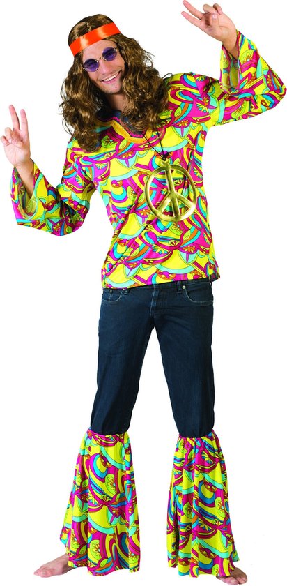 Funny Fashion - Hippie Kostuum - Hans De Hippie - Man - Multicolor - Maat 48-50 - Carnavalskleding - Verkleedkleding