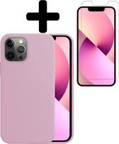 Hoesje Geschikt voor iPhone 13 Pro Max Hoesje Siliconen Case Met Screenprotector - Hoes Geschikt voor iPhone 13 Pro Max Hoes Siliconen - lila-kleurige