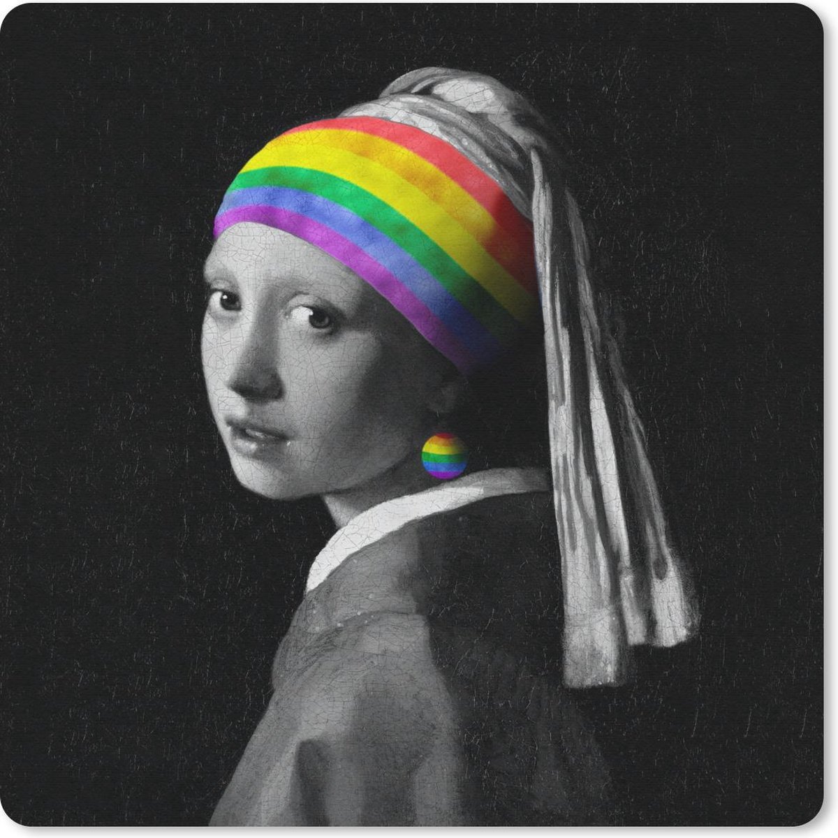 Muismat 30x30 cm - Mousepad Meisje met de parel - Vermeer - Regenboog - Muismatten