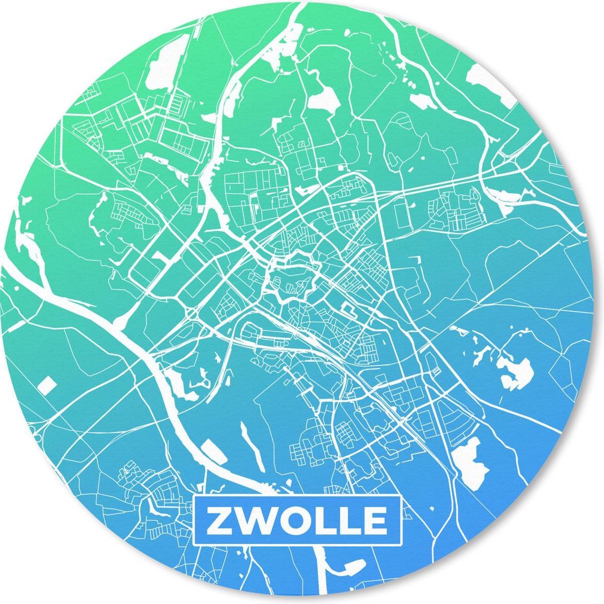 Muismat rond 40x40 cm - Mousepad Stadskaart - Zwolle - Blauw - Groen - Ronde muismatten