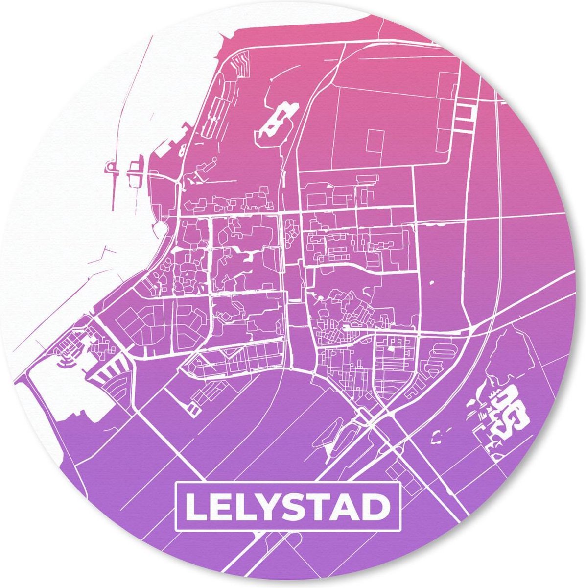 Muismat rond 30x30 cm - Mousepad Stadskaart - Lelystad - Paars - Roze - Ronde muismatten