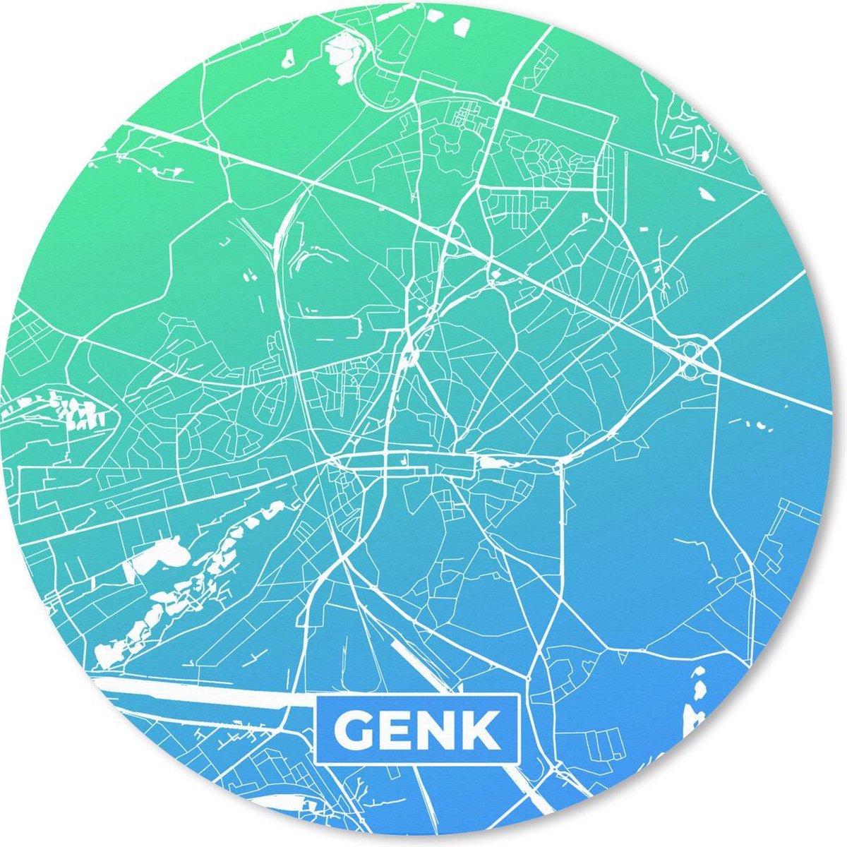 Muismat rond 20x20 cm - Mousepad Stadskaart - Genk - Blauw - Groen - Ronde muismatten