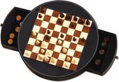 schaak- en damspel 30 cm hout/leer zwart 4-delig