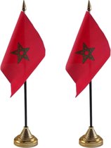 2x stuks Marokko tafelvlaggetje 10 x 15 cm met standaard - Landen vlaggen versieringen/feestartikelen