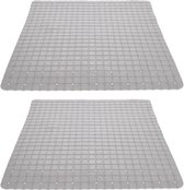 2x stuks lichtgrijze anti-slip badmatten 55 x 55 cm vierkant - Badkuip mat - Grip mat voor in douche of bad