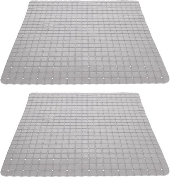 2x stuks lichtgrijze anti-slip badmatten 55 x 55 cm vierkant – Badkuip mat – Grip mat voor in douche of bad
