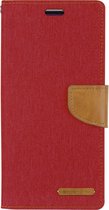 Telefoonhoesje geschikt voor iPhone 13 Mini - Mercury Canvas Diary Wallet Case - Hoesje met Pasjeshouder - Rood