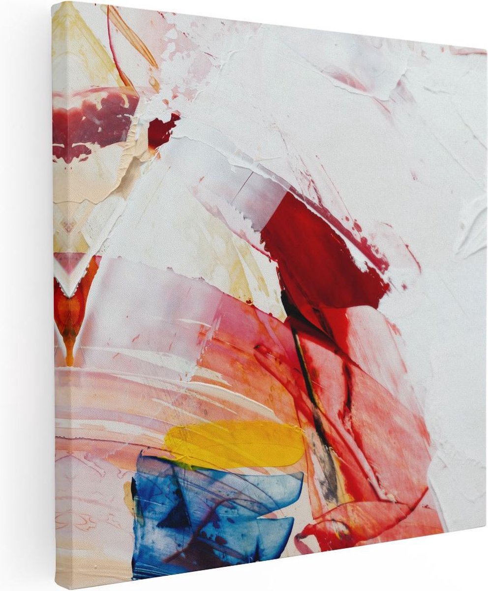 Artaza Canvas Schilderij Abstracte Kunst van Verf Kleuren - 80x80 cm - Groot - Wanddecoratie Woonkamer - Schilderijen - Muurdecoratie