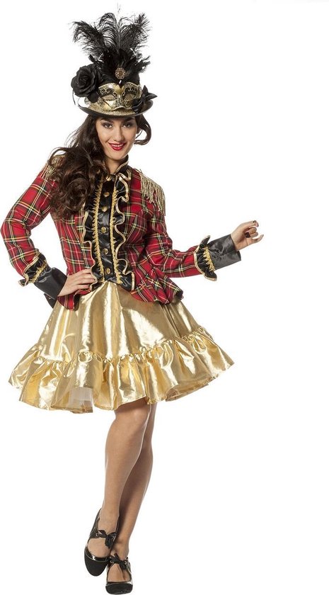 Wilbers & Wilbers - Jaren 20 Danseressen Kostuum - Elegante Schotse Hoogland Jas Vrouw - rood - Maat 38 - Carnavalskleding - Verkleedkleding