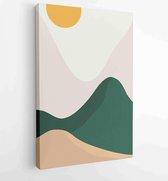 Canvas schilderij - Earth tones landscapes backgrounds set with moon and sun. Abstract Plant Art design for print, cover, wallpaper, Minimal and natural wall art. 1 -    – 18286956